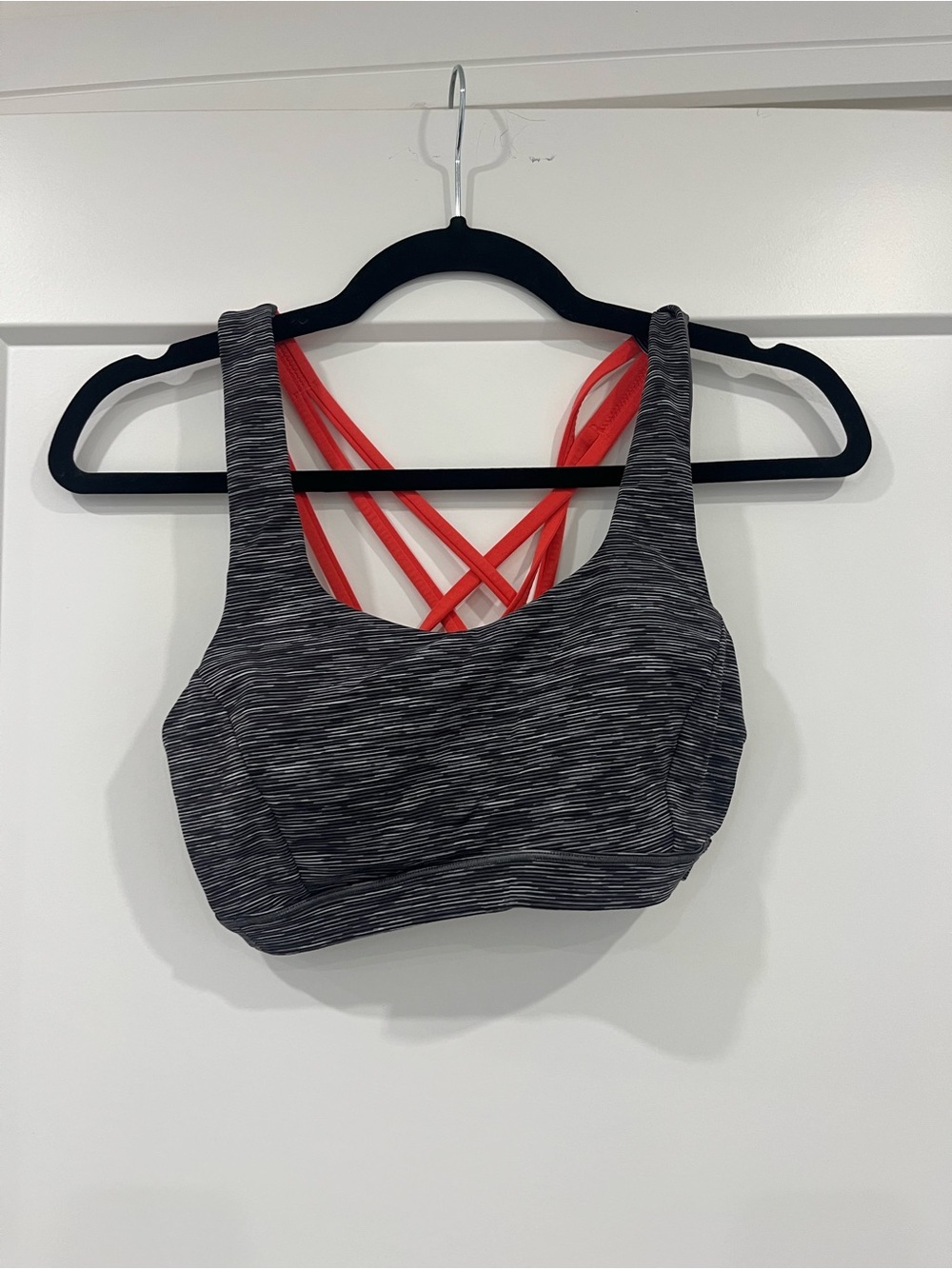 lululemon athletica Black Heather Sports Bra with Red Strappy Back
